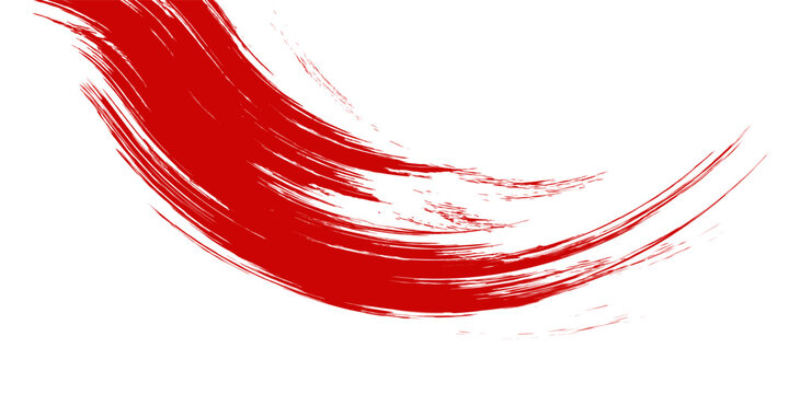 Straight red ink vector lines pack. Bloody color long and round hand-drawn brushstroke text highlights, frames, circles. Asian calligraphy brushstroke set.