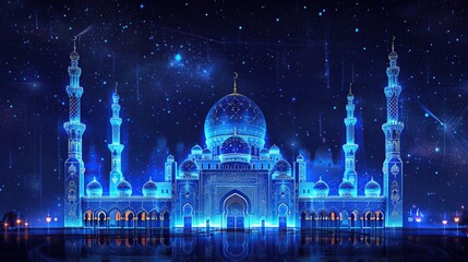 Sacred Islamic Architecture Visual Rendered in Modern Minimal Line Art Style