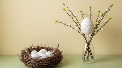 Spring Decoration with Eggs and Blossoming Branches