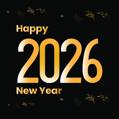 Elegant New Year 2026 celebration banner featuring bold golden gradient numbers on a premium black background. Decorated with subtle golden floral ornaments, this design is perfect for holiday 