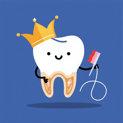 Cartoon tooth character with crown and dental floss