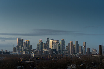 Skyscrapers at dusk with cityscape view