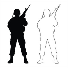 Soldier man salute silhouette. Vector illustration. simple, flat, and minimalist silhouette of a soldier man silhouette vector illustration