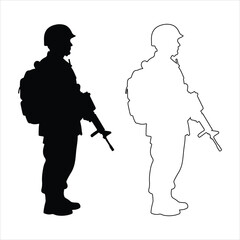 Soldier man salute silhouette. Vector illustration. simple, flat, and minimalist silhouette of a soldier man silhouette vector illustration