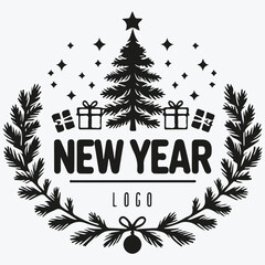 New year logo with Christmas balls and fir tree sketch illustration vector