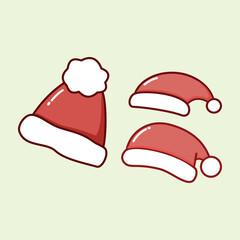 A comprehensive set of Christmas icons including Santa hats, snowman, wreath, bells, candy cane, and mittens. Perfect for holiday stickers, branding, and festive decorations.