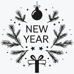New year logo with Christmas balls and fir tree sketch illustration vector