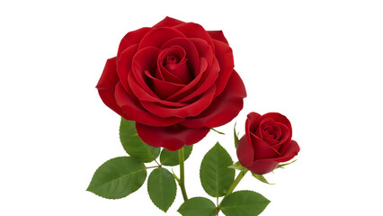 A single red rose bud with a beautiful petal and green leaf is isolated on white, symbolizing love and romance as a perfect floral gift for a Valentine anniversary or nature-inspired bouquet