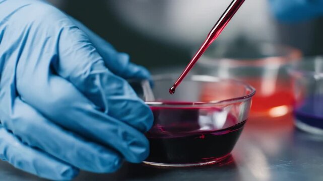 Closeup medium shot of a technician preparing vivid ink with rich color saturation emphasizing boldness and visual impact.
