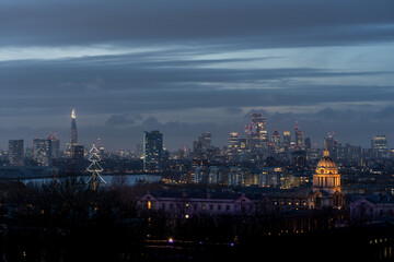 Skyline at night with city lights