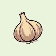 A detailed illustration of a single garlic bulb with a thick black outline on a pale green background. Clean graphic ideal for cooking, organic food, and kitchen themes.