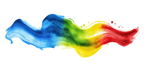 Blue green red yellow flowing hand-painted strokes with soft gradients on transparent background