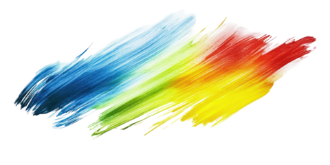 Blue green red yellow flowing hand-painted strokes with soft gradients on transparent background