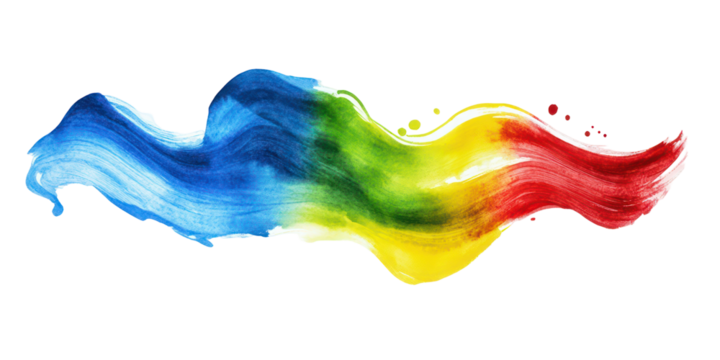 Blue green red yellow flowing hand-painted strokes with soft gradients on transparent background - Powered by Adobe