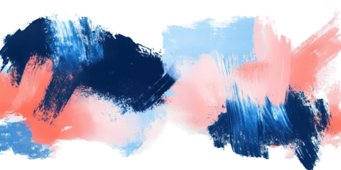 Blue navy coral pink modern color contrast expressive brush stroke on transparent background