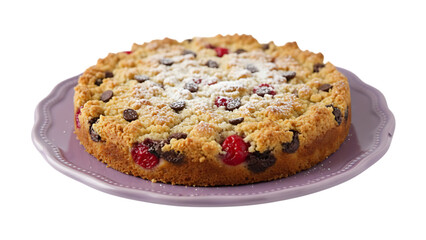 Delicious homemade chocolate chip and fresh raisin muffins served as a tasty sweet dessert or breakfast snack on an isolated white background