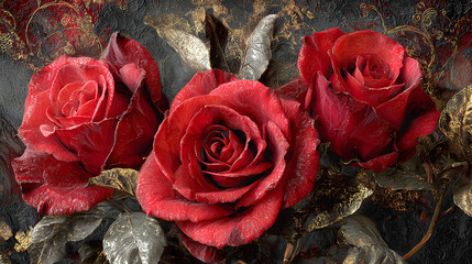 Red Roses with Gold Accents