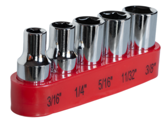 Socket set in a red organizer isolated in a studio shot