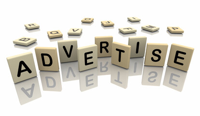 Advertise Word Letter Tiles Game Spell Promotion Marketing Campaign 3d Illustration