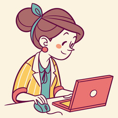 Fototapeta premium Woman working on a laptop computer with mouse