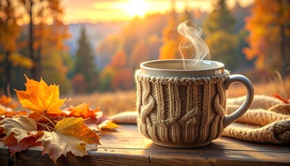 Steaming mug in cozy setting