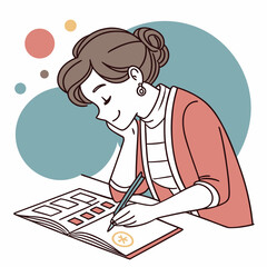 Woman writing in her journal with a pen