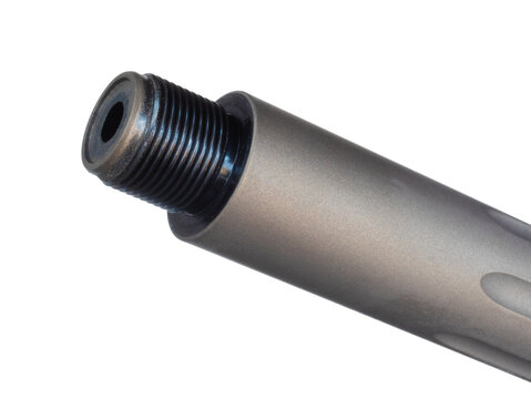 Threads on the muzzle end of a gun barrel