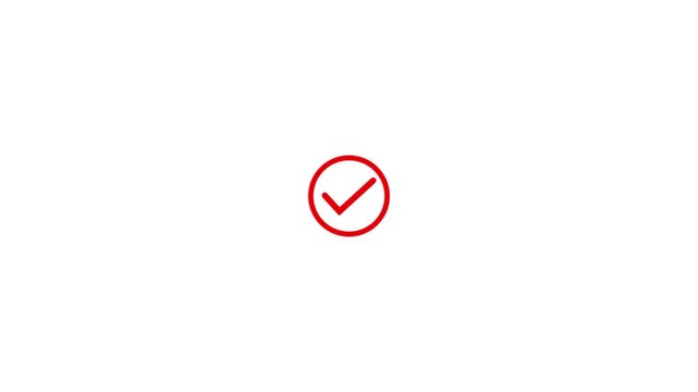 Check mark icon animation concept with liner animation on white background. Abstract red check list button for right, success concept, tick, accept, agree icon.