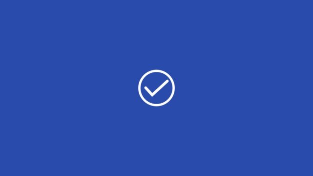 Check mark icon animation concept with liner animation on blue background. Abstract white check list button for right, success concept, tick, accept, agree icon.