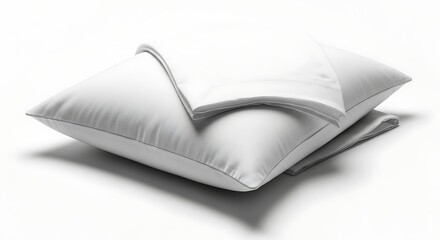 Soft White Pillows Stacked on White Surface for Comfort and Sleep.