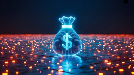 Digital money bag symbol representing online wealth and finance
