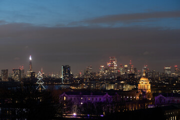 City skyline illuminated at night