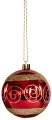 Red Chrismtas ornament hanging and reflecting the festive room