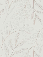 Seamless vintage nature wallpaper design featuring a floral pattern of olive tree branches and plant leaf silhouettes in a vector art illustration for retro spring decoration