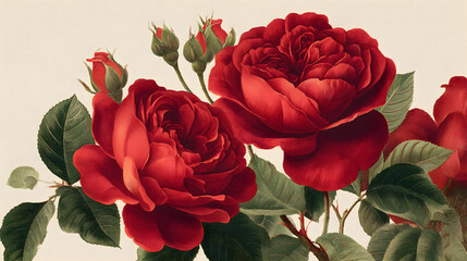 Vintage Red Rose Botanical Illustration