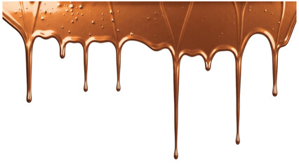 Metallic bronze paint dripping from the top, isolated on a white background