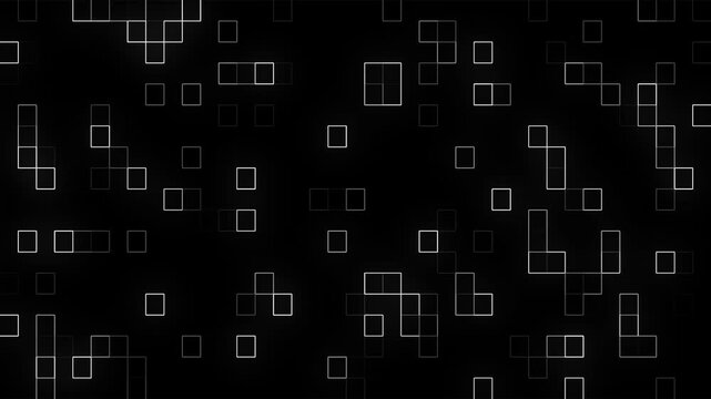 abstract background with dark white binary code animation, futuristic technology glowing neon grid pattern animated video, abstract white background with squares lines on dark black digital backdrop