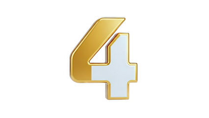 Golden Number 4 Isolated on White Background