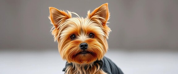 Small, spirited Yorkshire Terrier dog with shiny coat and confident pose,  standing,  leisure