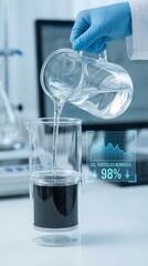 carbon dioxide sustainability monitoring concept. Laboratory process of pouring liquid into a beaker with filtration indicator.