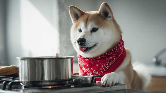 料理をする犬