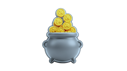 Pot of Gold Coins Overflowing on White Background