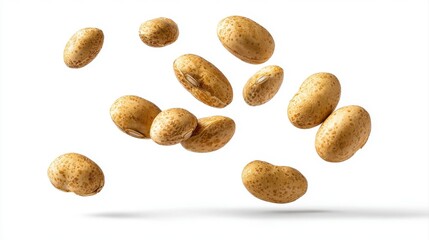 Soybeans levitate isolated on a white background.