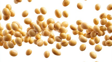 Soybeans levitate isolated on a white background.