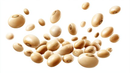Soybeans levitate isolated on a white background.