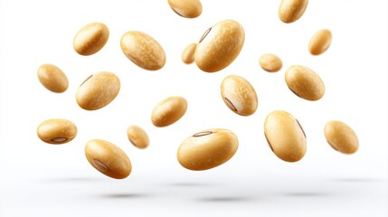 Soybeans levitate isolated on a white background.