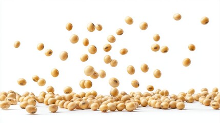 Soybeans levitate isolated on a white background.