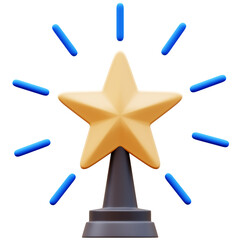 3D Illustration of a golden star trophy. Symbol of success, achievement, and recognition. Celebrating winning and reaching goals. Award and reward concept