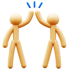 3D Illustration of two stick figures giving a high five, symbolising teamwork, cooperation, success, and achievement. Cheerful and positive vibe.