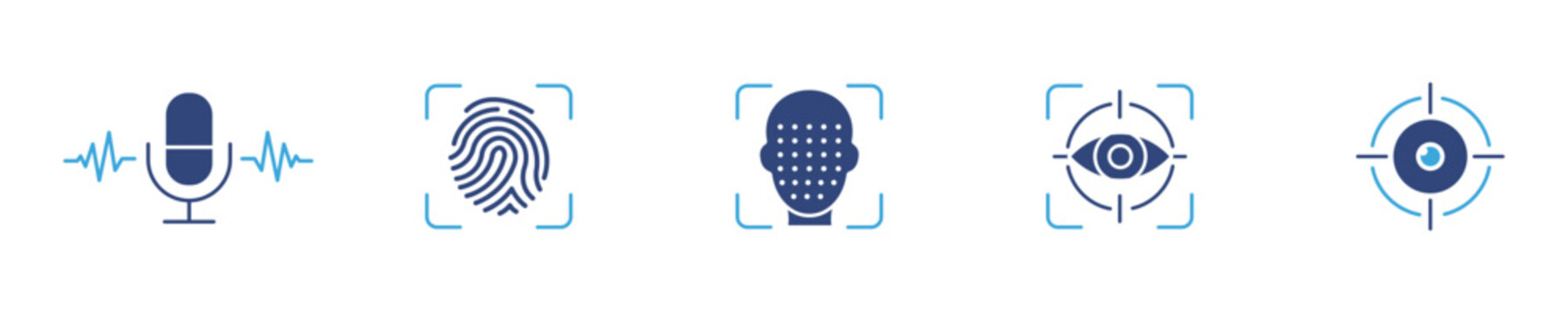 Biometric Security Icons Set, Voice Recognition and Face ID Symbols, Digital Identification Concept, Vector Illustration